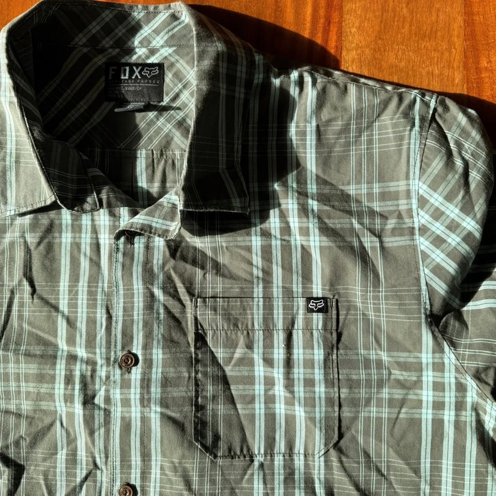 Fox Men's Green/Blue Plaid Short Sleeve Button Up Shirt Size XL